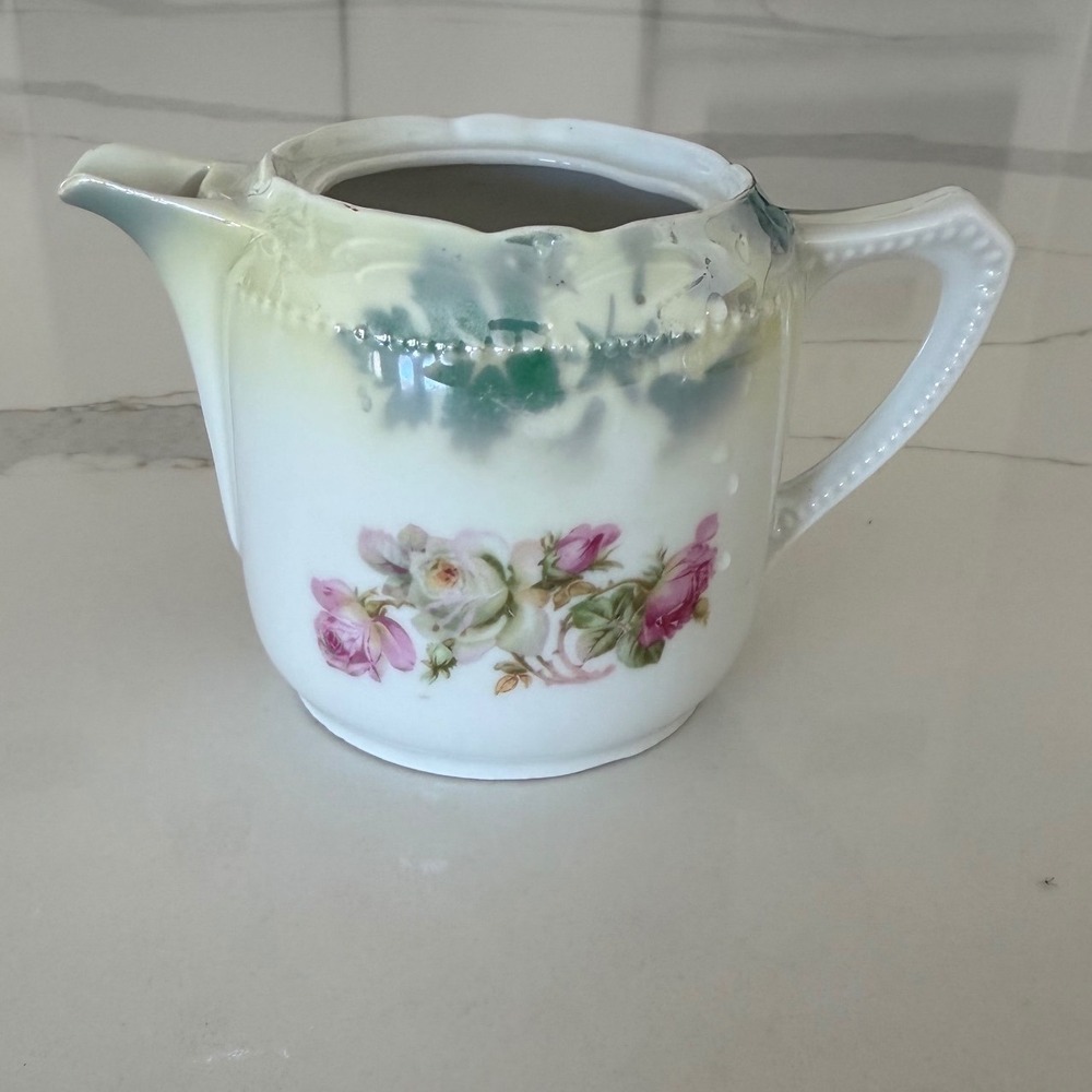 Vintage Floral Porcelain Creamer Pitcher Roses Scalloped Rim Cottagecore
